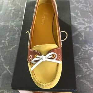 Cole Haan Air TaliTwo-Tone Yellow and Brown Nubuck Leather Boat Shoes